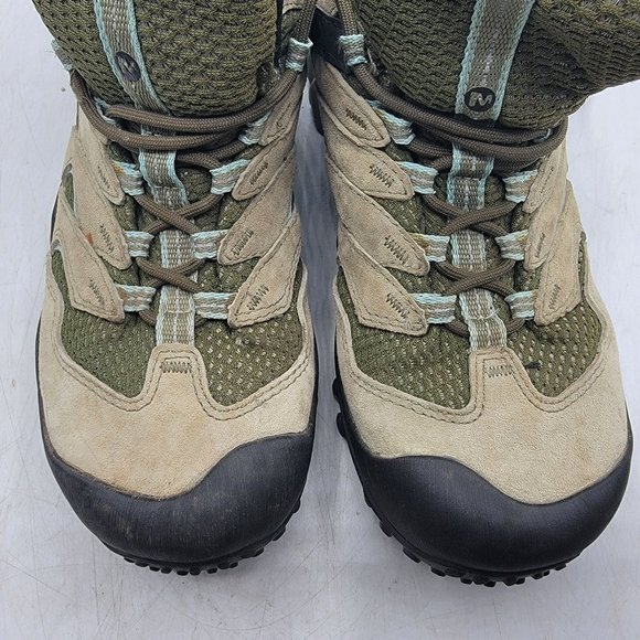 Merrell Dusty Olive Womens 7.5 Tan Boots Waterproof Hiking Camping Summer J12764 - Picture 12 of 13